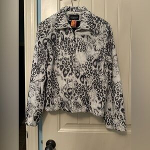 Ferrari Black and White Leopard Print Teddy Jacket